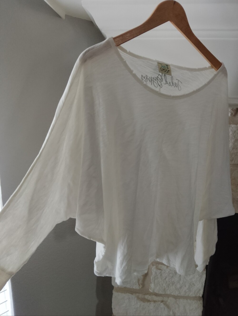Jaded Gypsy White Dolman Off-Shoulder Women’s Top S/M Bohemian Distressed - Picture 3 of 5